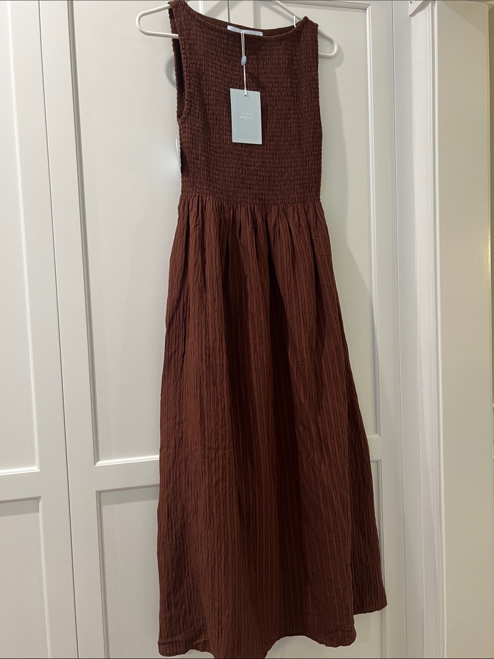 Hill House Cosima Nap Dress chocolate tonal seersucker XS NWT